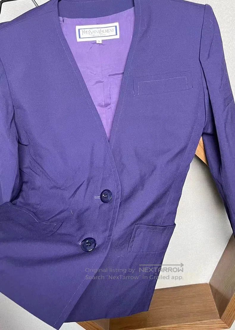 Yves Saint Laurent YSL Purple Wool Coat & Skirt Set. Size US S / EU 44-46 / 1 - 4 Thumbnail
