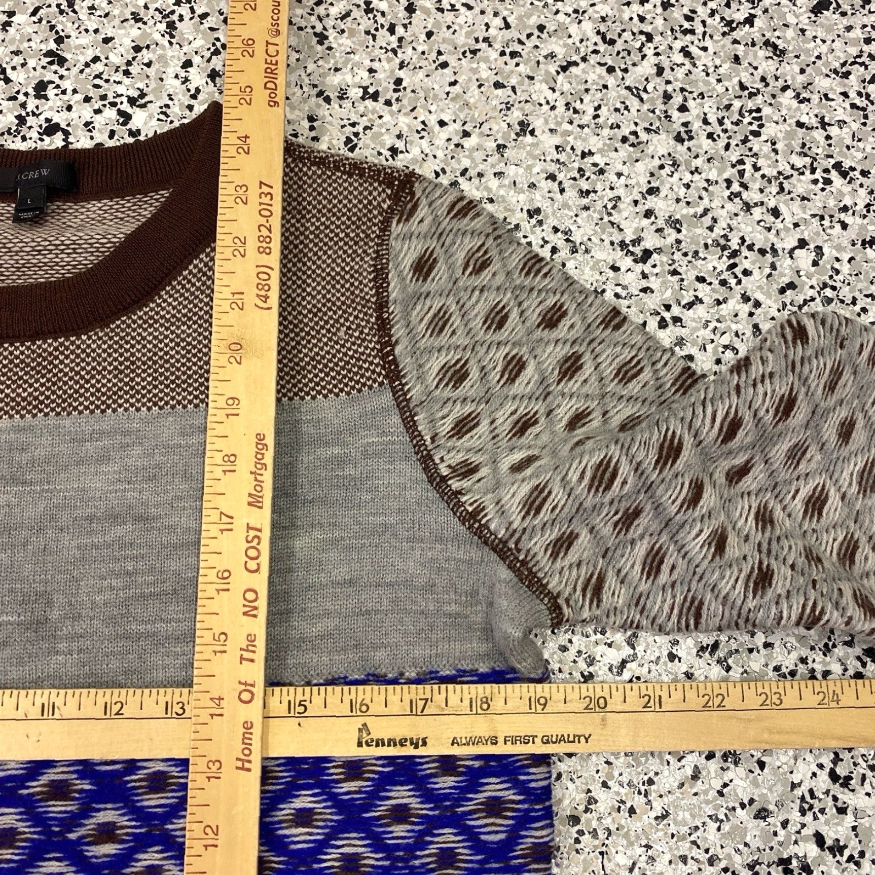 J.Crew J.CREW Womens L Brown Maroon Merino Wool Blend Geometric Pullover Sweater Size L / US 10 / IT 46 - 2 Thumbnail