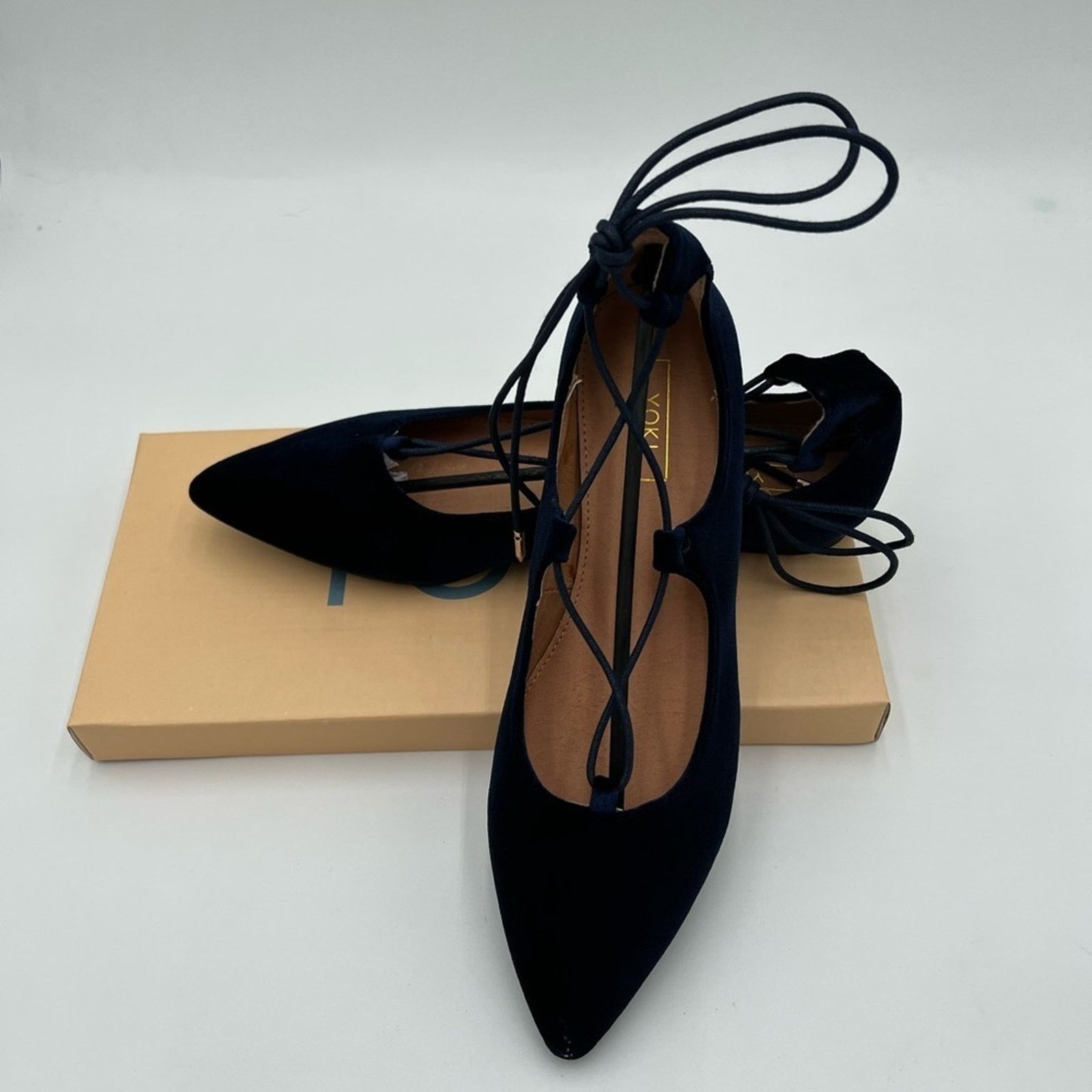 Other Yoki Women's Navy Blue Velvet Ballerina Ankle Lace Size US 7.5 / IT 37.5 - 1 Thumbnail