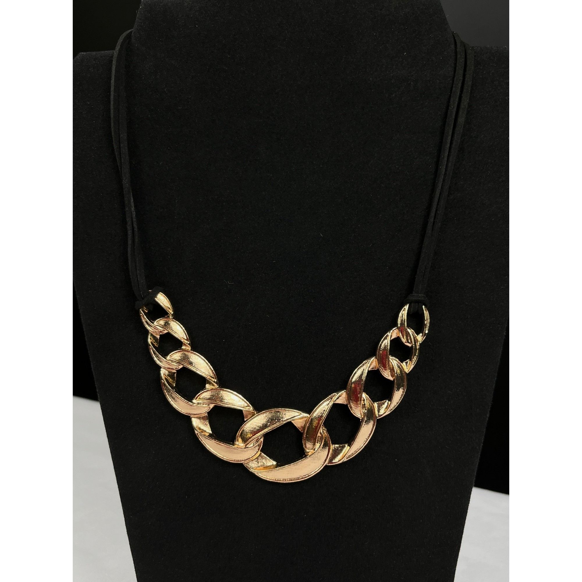 Designer Gold Tone Chain SKU 29 Link Necklace With Black Cord Size ONE SIZE - 1 Thumbnail