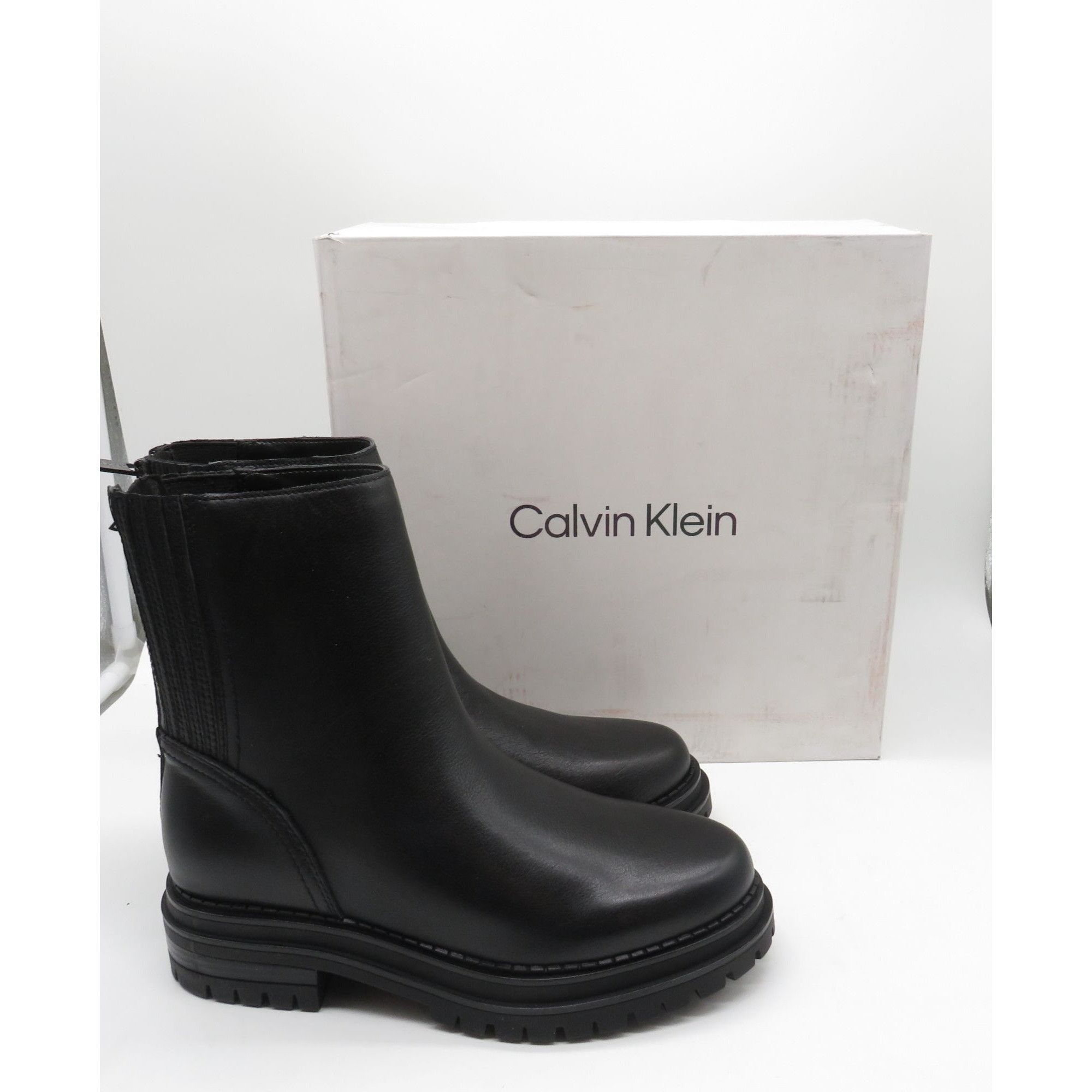 Calvin Klein Calvin Klein Womens Black Leather Ankle Boots Back Zipper Si Size US 6 / IT 36 - 1 Thumbnail