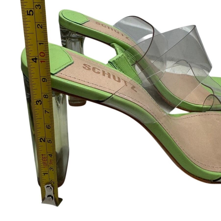 SCHUTZ NEW Schutz Ariella Leather & Acrylic Heel Sandal Neon Green Size US 6.5 / IT 36.5 - 5 Thumbnail