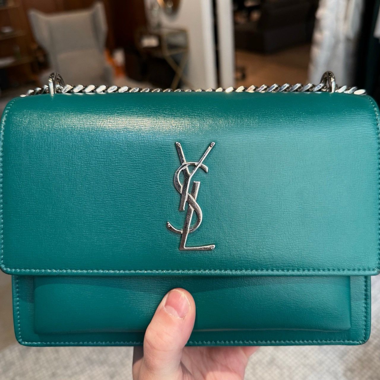 Yves Saint Laurent Saint Laurent Green Smooth Leather Medium Sunset Bag Size ONE SIZE - 24 Thumbnail