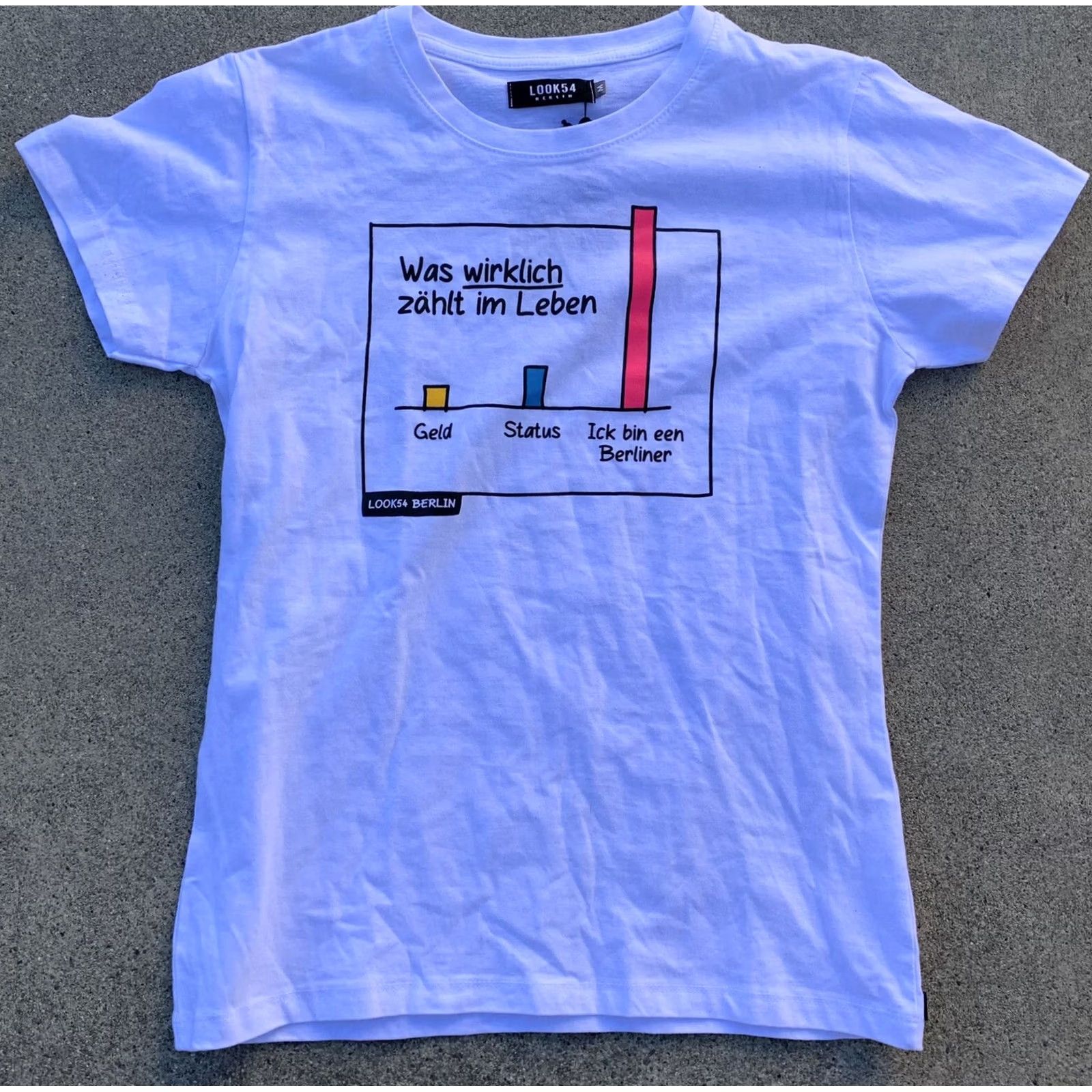 Vintage Look54 Berlin t-shirt M Was wirklich zahlt im Leben What Really Matters In Life White Cotton Short Sleeve Pullover Women T-Shirt Casual Size M / US 6-8 / IT 42-44 - 5 Thumbnail