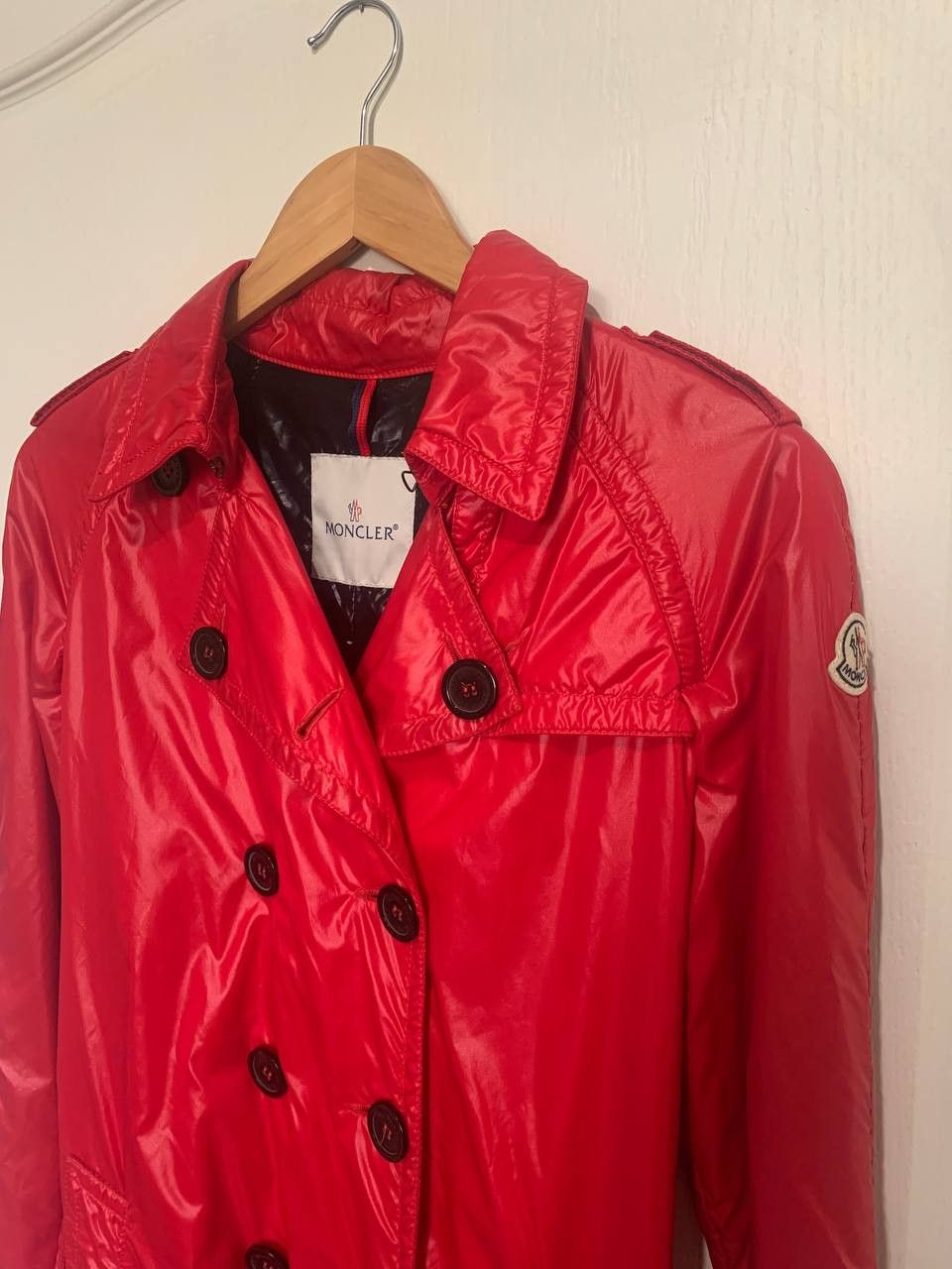 image of Moncler Red Trench Coat, Women's (Size Small)