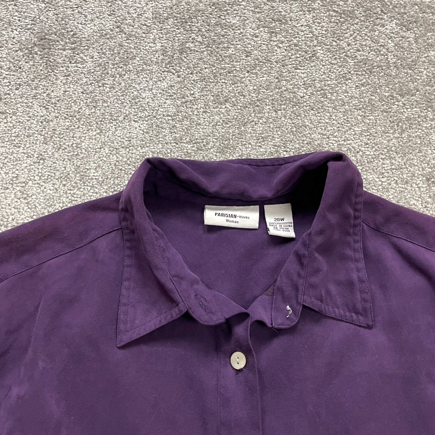Vintage Parisian Works Shirt Womens 20W Purple Long Sleeve Faux Suede Blouse Size 3XL / US 20-22 - 3 Thumbnail