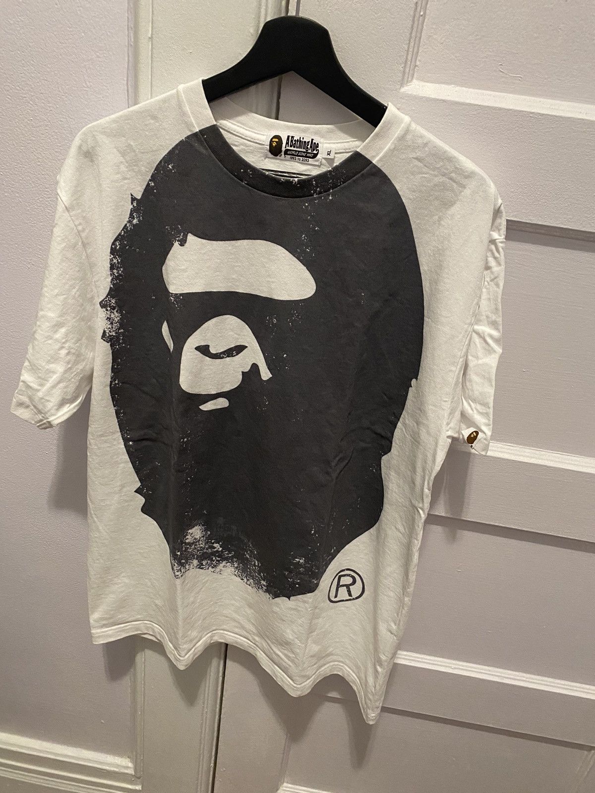 image of Bape Overprinted Ape Head Tee in White, Men's (Size XL)