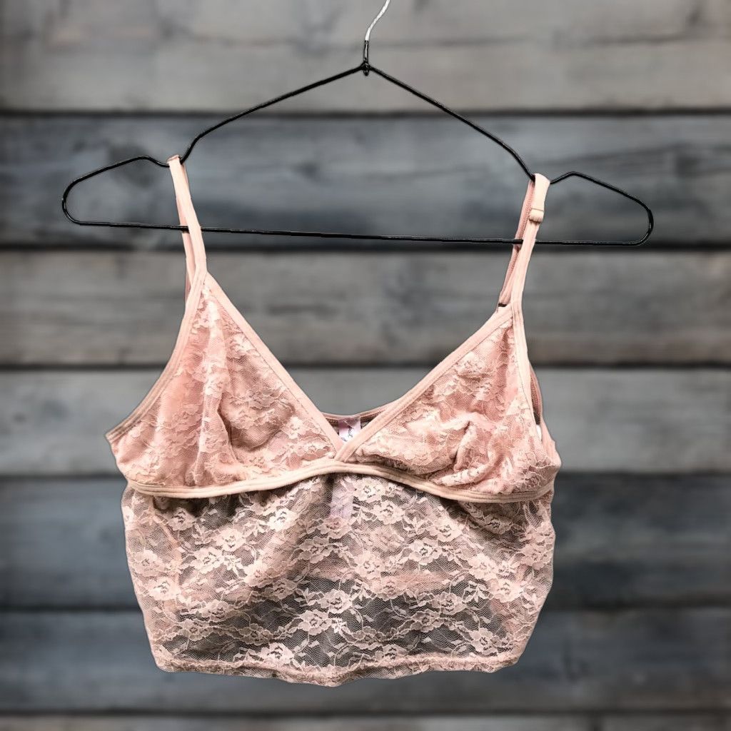 Urban Outfitters Urban Outfitters Lace Cami Top Bralette Womens S Pink Cropped Sheer Lined Tank Camisole V-Neck Spaghetti Strap Summer Style Cropped Shirt Size S / US 4 / IT 40 - 1 Thumbnail