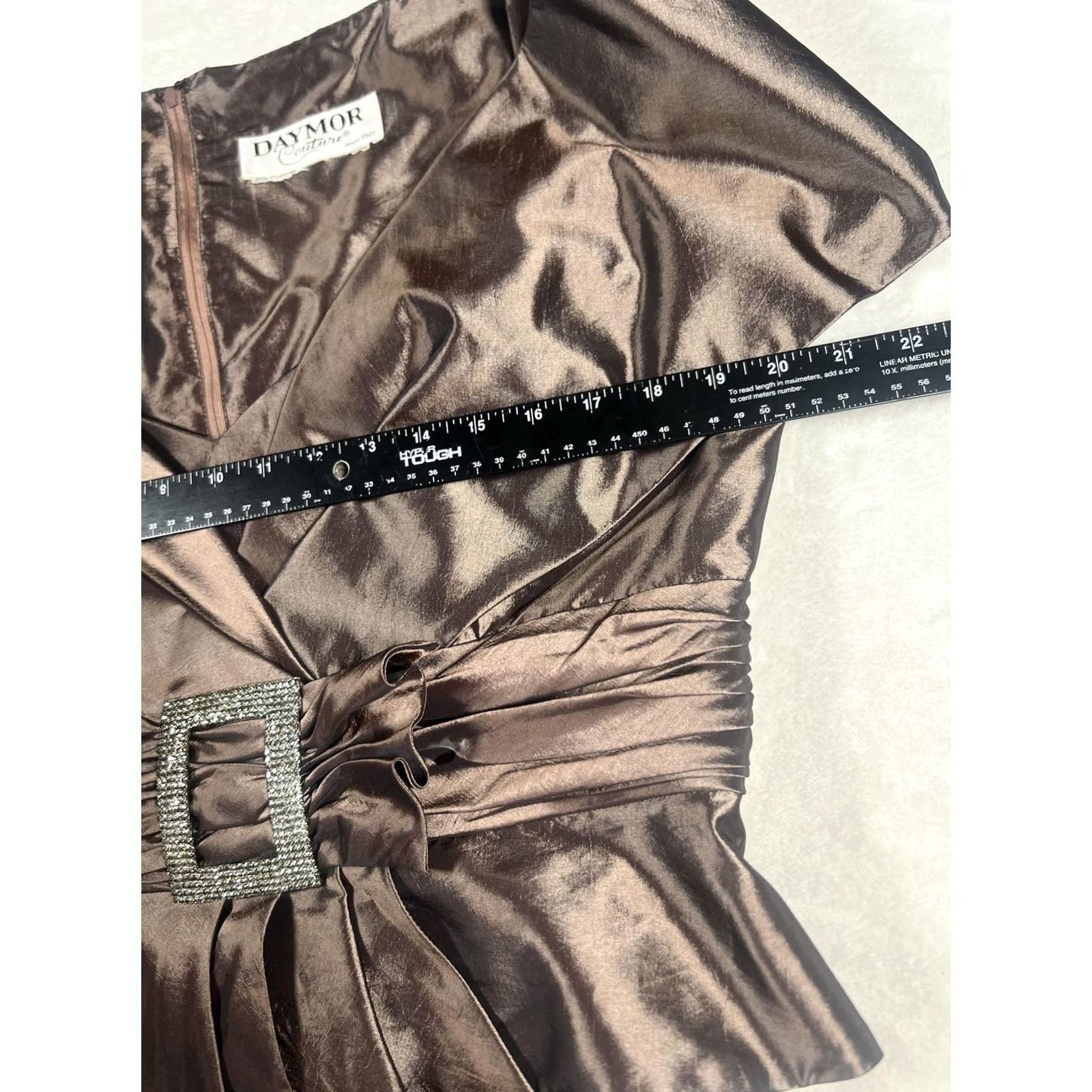 Vintage VINTAGE? No. Satin Formal 2 Piece Set Womens Medium Brown Top Skirt Rhinestone Belted Maxi Size M / US 6-8 / IT 42-44 - 7 Thumbnail
