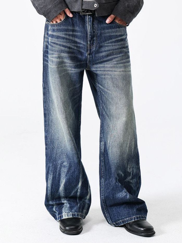 Vintage Men's Irregular Bleached Whiskered Distressed Flared Jeans Size US 32 / EU 48 - 2 Thumbnail