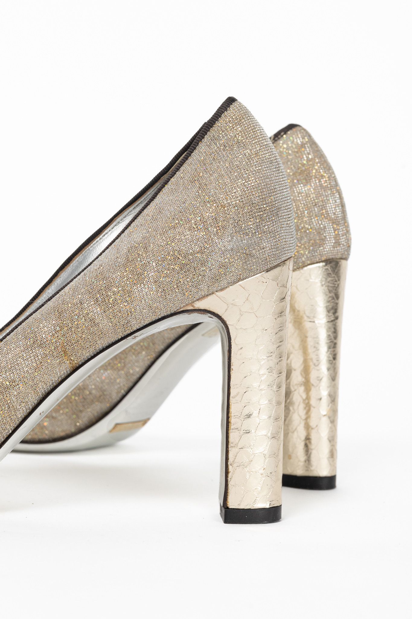 Dolce & Gabbana Dolce & Gabbana Gold Sparkle Velvet-Buckle Pumps Size US 10.5 / IT 40.5 - 8 Thumbnail