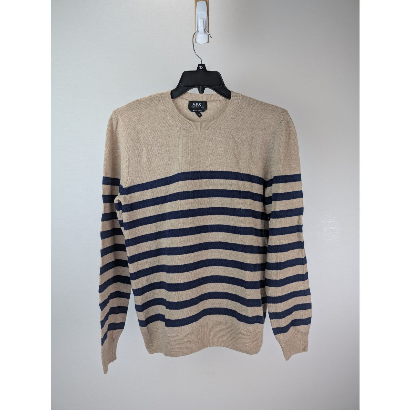 A.P.C. o1rshd1 CC20 Men's Ismael Stripe Crewneck Sweater in Beige Size US M / EU 48-50 / 2 - 2 Thumbnail