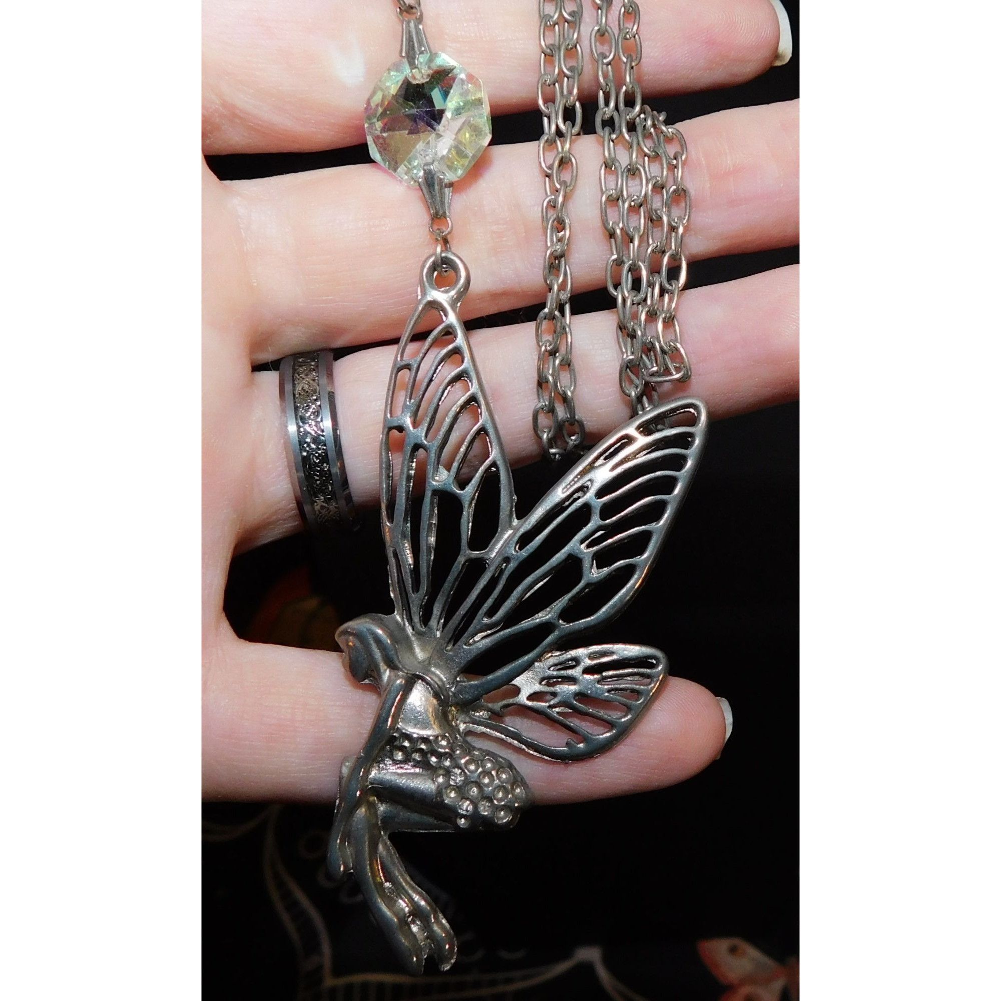 Other Fairycore Silver Tone Fairy Pendant Necklace With AB Gem Acc Size ONE SIZE - 10 Thumbnail
