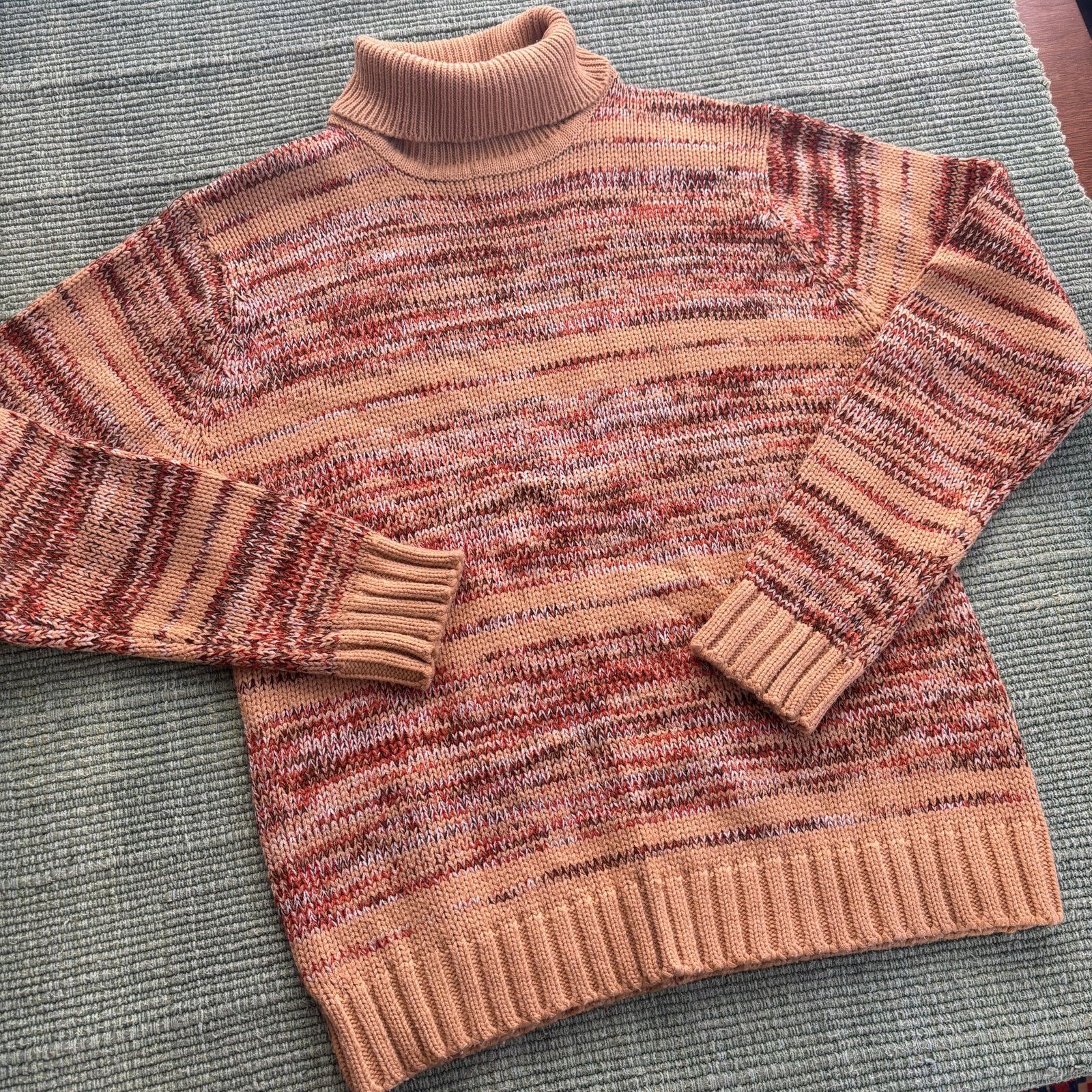 Vintage Vintage 70s striped knit turtleneck acrylic sweater size L Size L / US 10 / IT 46 - 2 Thumbnail