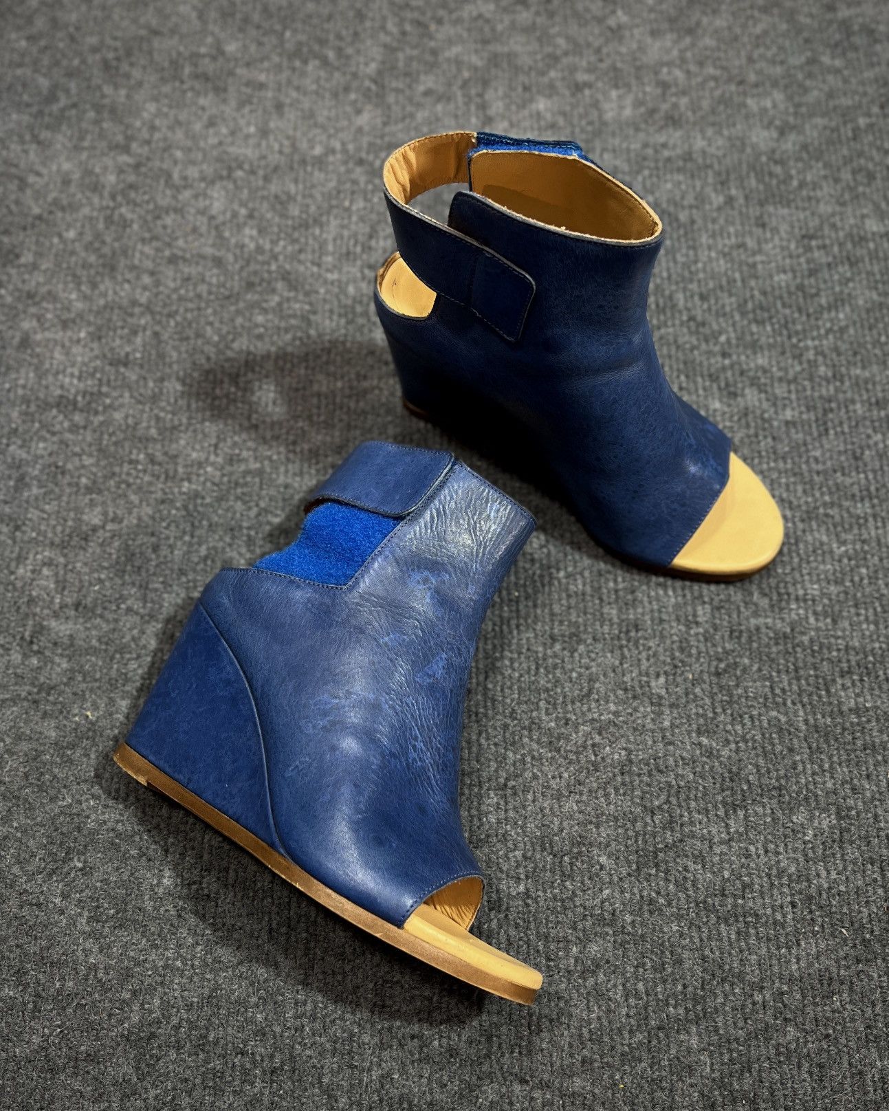 MM6 MM6 PARIS Maison Margiela Blue Leather Wedge Ankle Boot Size US 7 / IT 37 - 4 Thumbnail