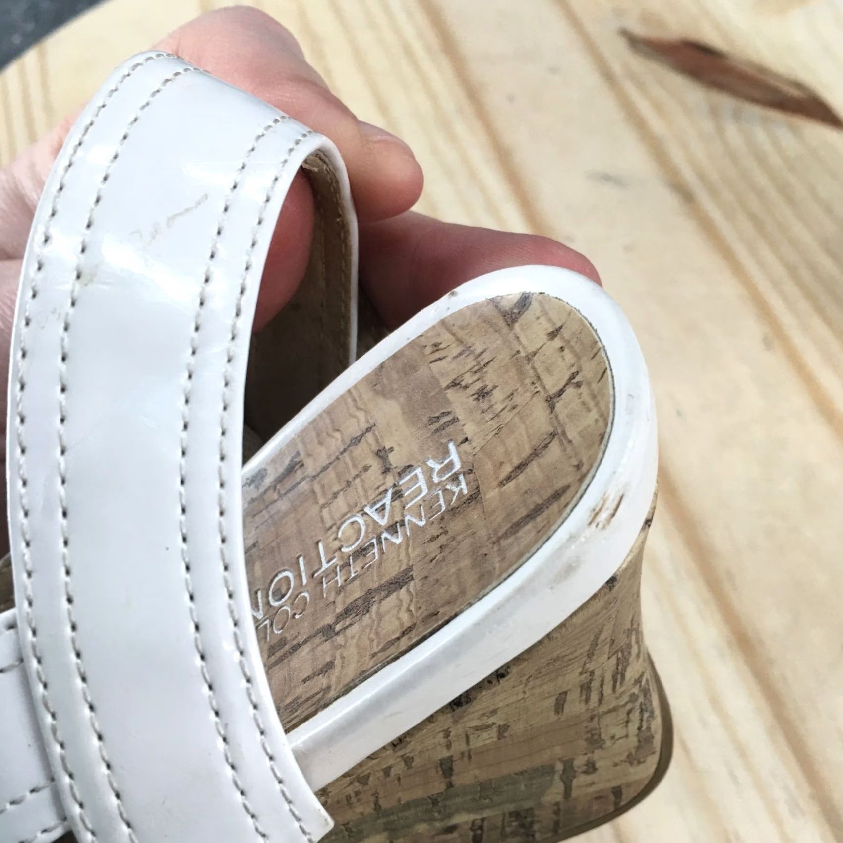 Kenneth Cole Kenneth Cole Reaction Sandals Womens 8 M Tea Cabin Wedge Slingback White Buckle Size US 8 / IT 38 - 5 Thumbnail