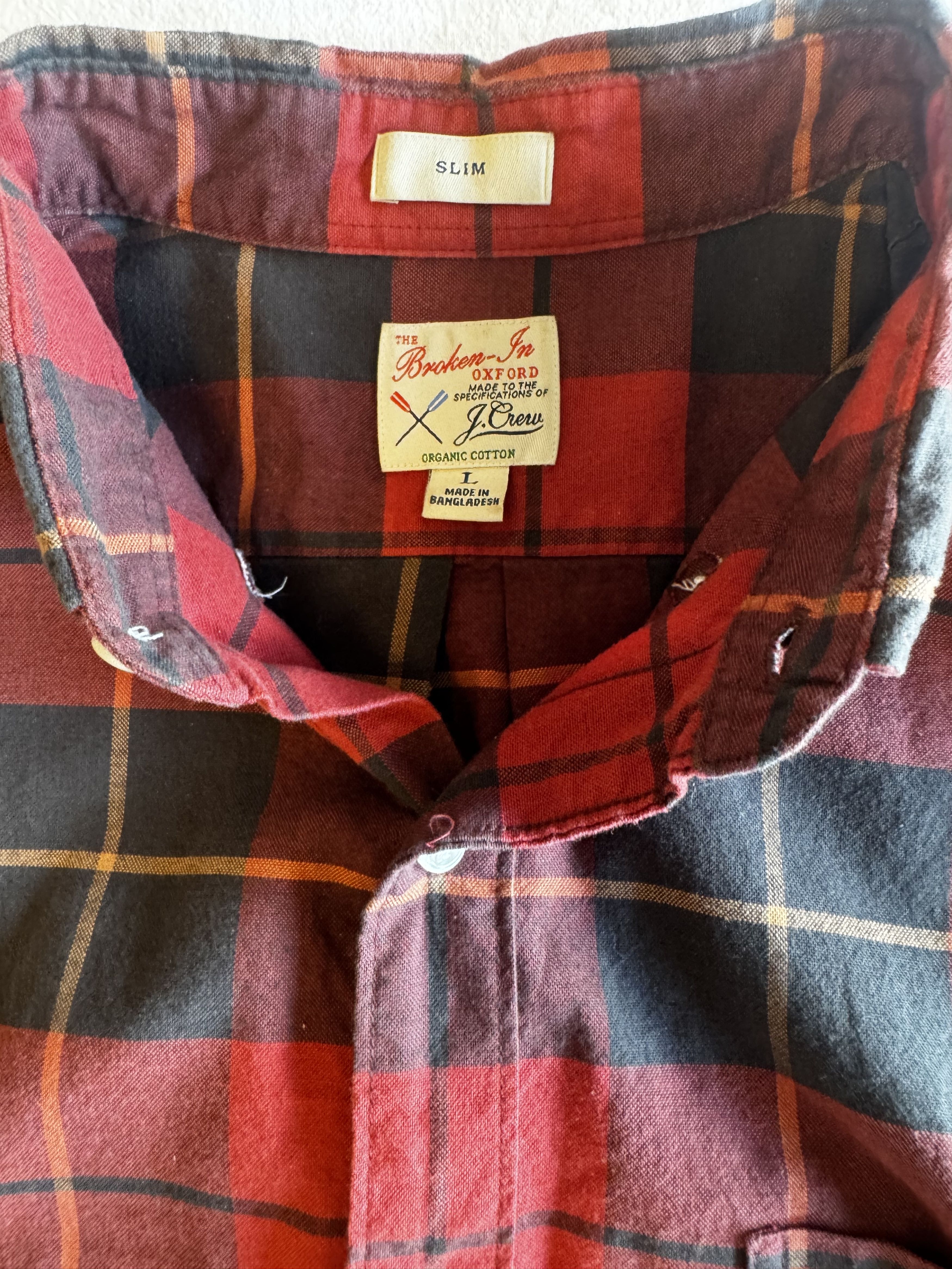 J.Crew J.Crew Broken-In Oxford Slim Organic Cotton Plaid Red Black Size US L / EU 52-54 / 3 - 2 Thumbnail