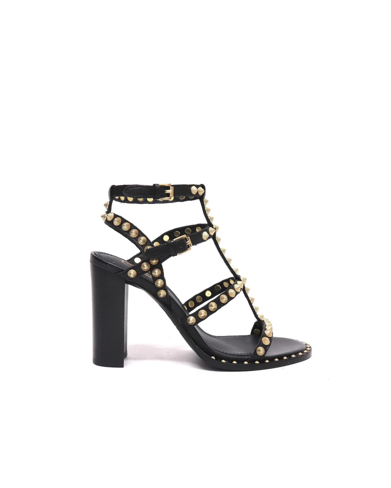 image of Ash Leather Block Heel Shoes Sandals With Buckle Fastening in Black, Women's (Size 9)