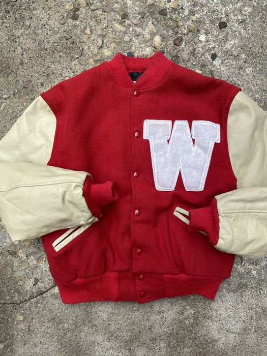 Vintage 80's Wisconsin Badgers Leather/Wool Varsity Letterman Jacket ...