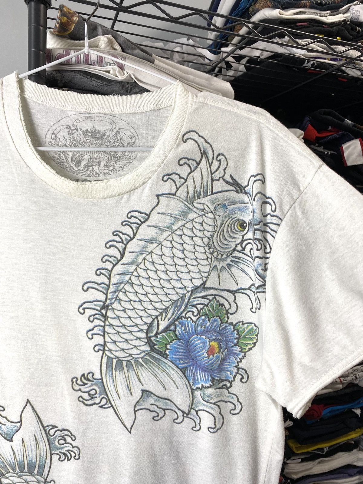 Christian Audigier Vintage Japan Style Fish Prints T Shirt Ed Hardy Style Size US L / EU 52-54 / 3 - 4 Thumbnail