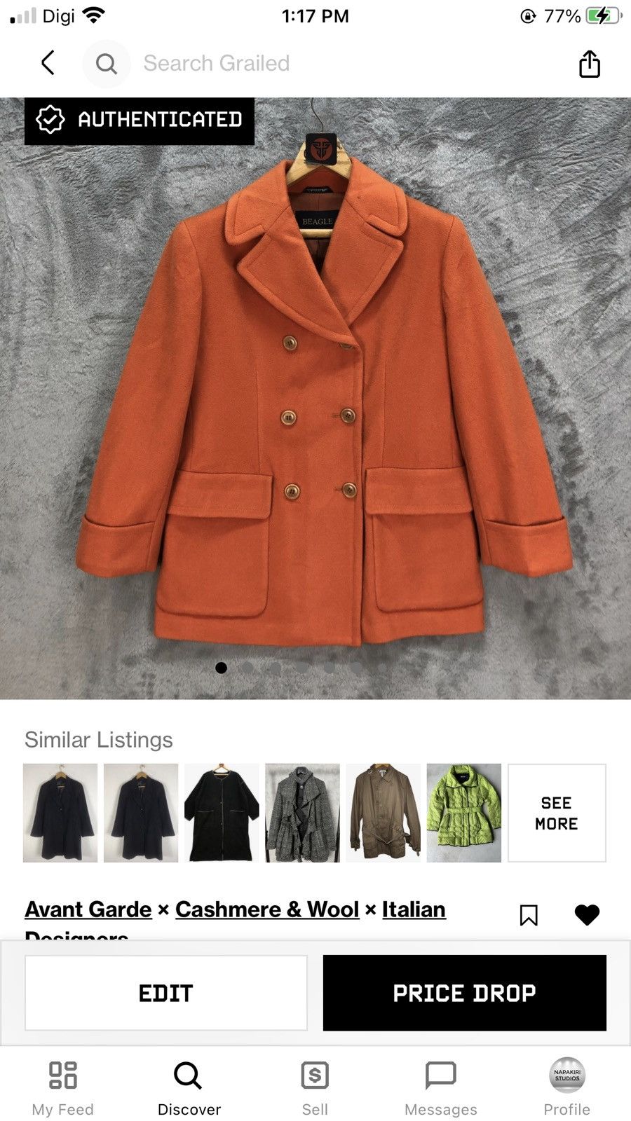 Other BEAGLE LAMBWOOL DOUBLE BREASTED ORANGE COAT #6424-66 Size S / US 4 / IT 40 - 16 Thumbnail
