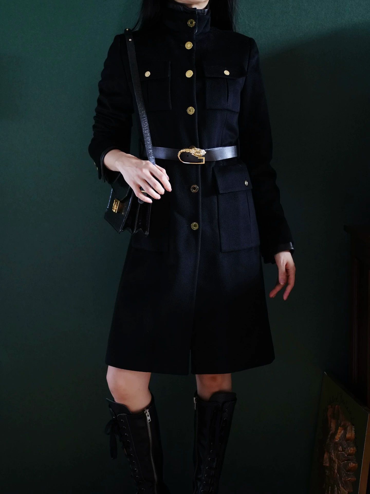 Gucci Gucci 2000FW Cashmere Lambskin Coat Black Gold Belt Size XS / US 0-2 / IT 36-38 - 3 Thumbnail