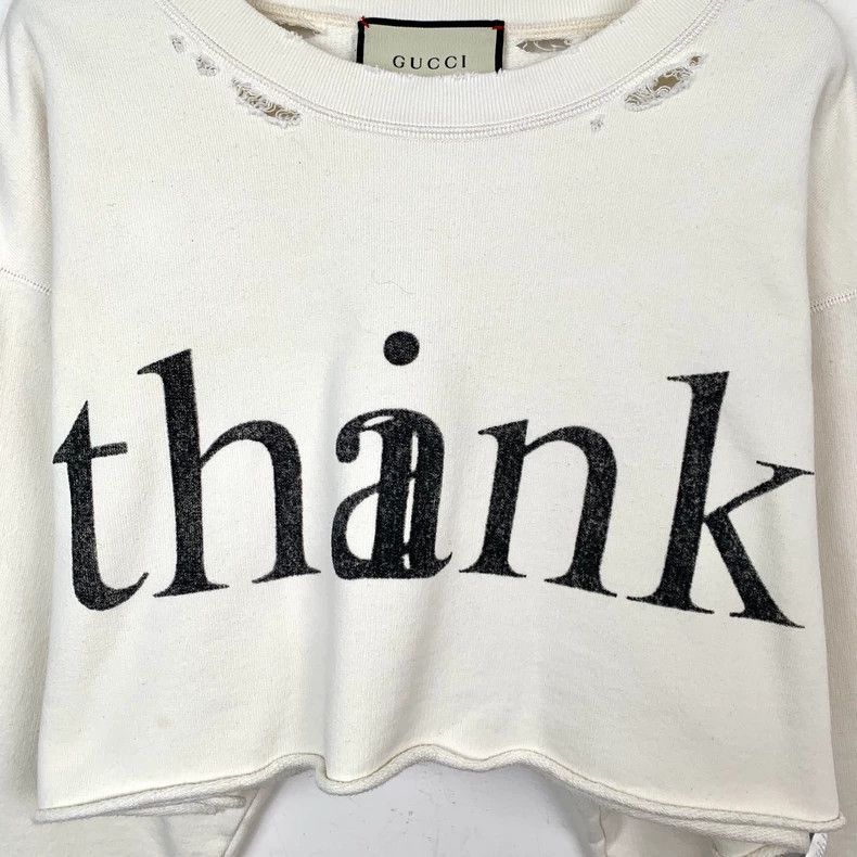 Gucci Gucci Beige letter print round-neck destruction style cotto Size US S / EU 44-46 / 1 - 4 Thumbnail