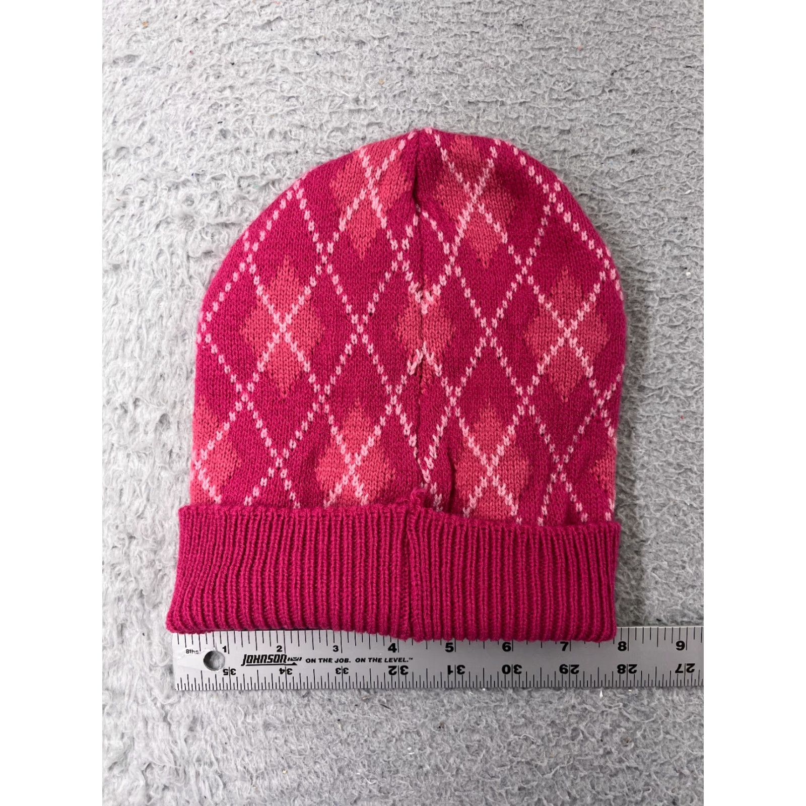 Vintage American Exchange Time LLC Beanie Adult OS Pink Argyle Knit 100% Acrylic Size ONE SIZE - 3 Thumbnail