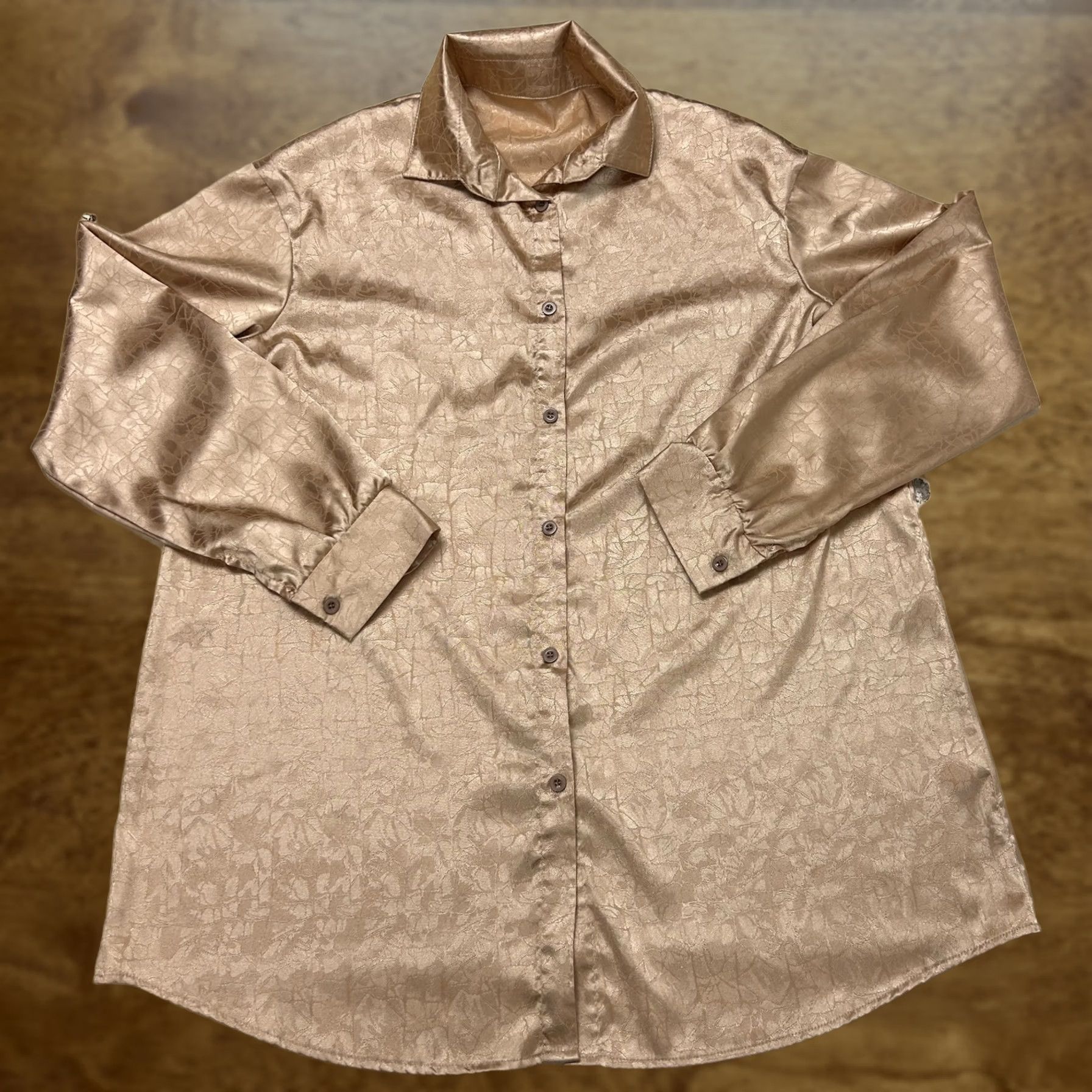 Vintage VINTAGE Shirt Womens XL Beige Floral Satin Long Sleeve Tunic Top Size XL / US 12-14 / IT 48-50 - 1 Thumbnail