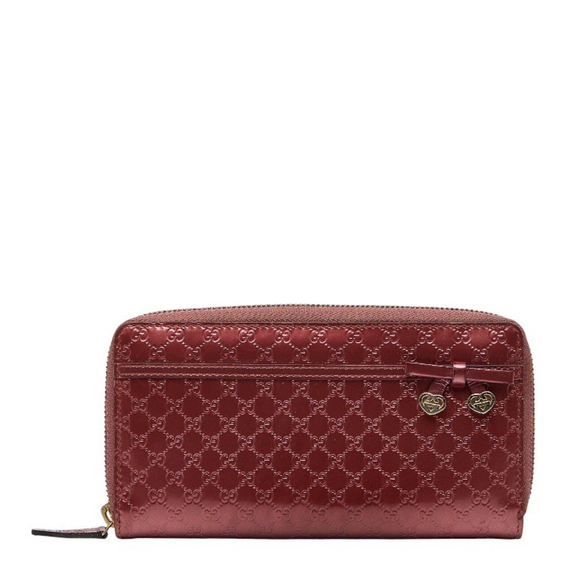 Gucci Micro Guccissima Ribbon Heart Round Zip Long Wallet 307997 Pink Enamel Women's GUCCI