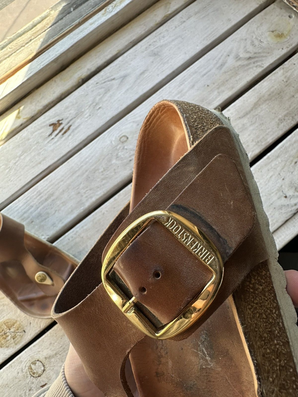 Birkenstock 🚨 VNTG Birkenstock 39 brown unisex Luxe Sandals rare slides Size US 9 / IT 39 - 13 Thumbnail