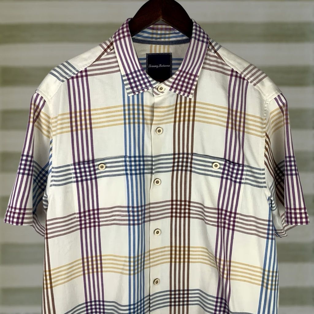 Tommy Bahama Tommy Bahama Island Zone Hawaiian Shirt Mens Size Large Multicolor Plaid Silk Size US L / EU 52-54 / 3 - 1 Thumbnail
