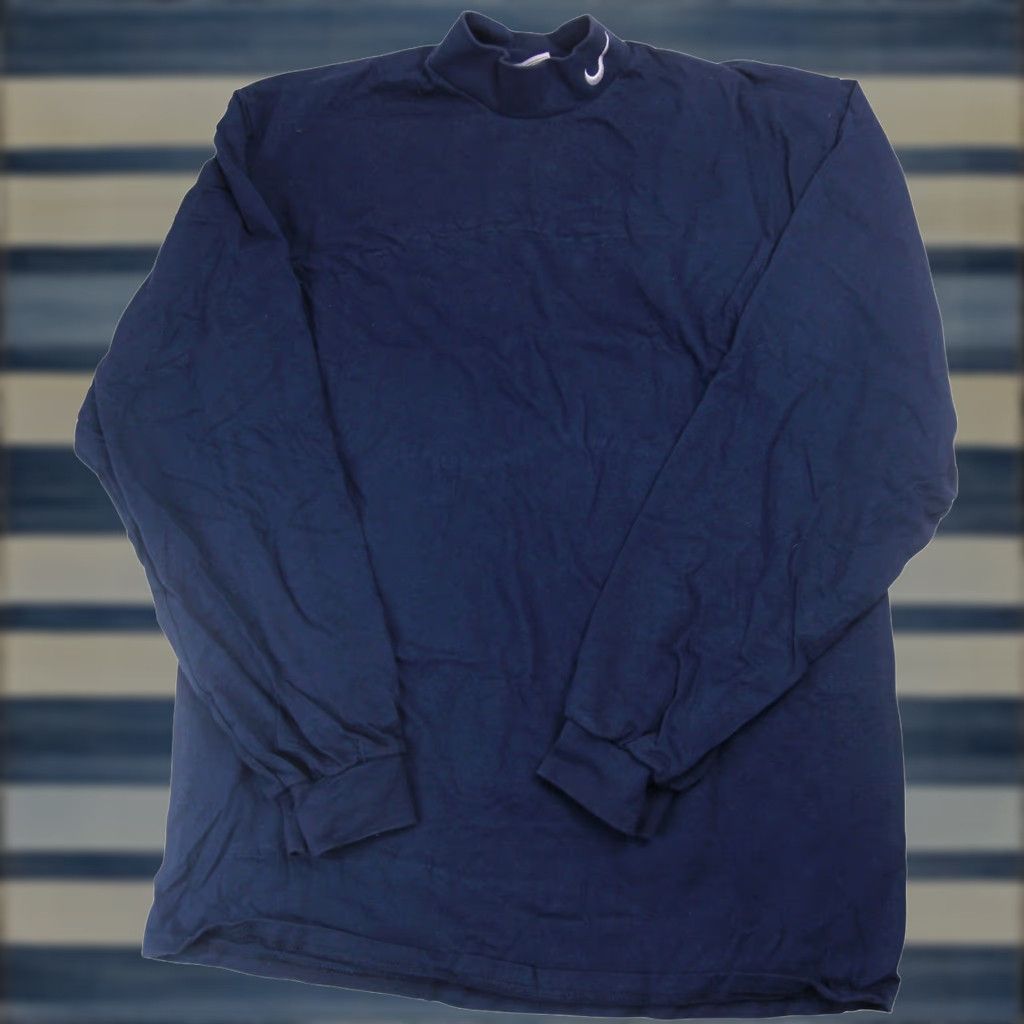 Nike VINTAGE Nike Mens Large Shirt Blue Swoosh Mock Neck Long Sleeve Size US L / EU 52-54 / 3 - 1 Thumbnail