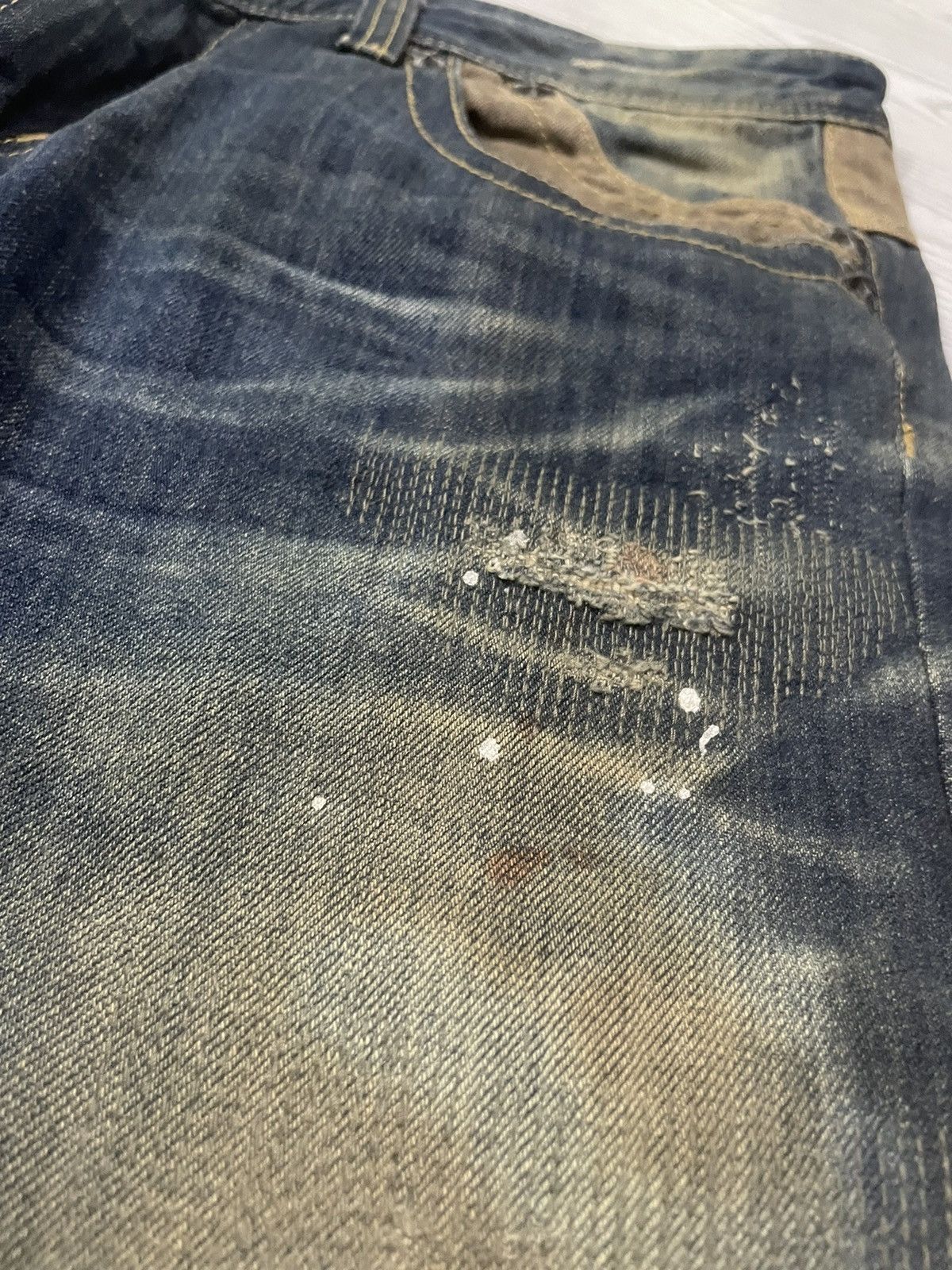 Hysteric Glamour Beguin Kyoto Japan Muddy Boro Distressed Flared Jeans Size US 32 / EU 48 - 8 Thumbnail