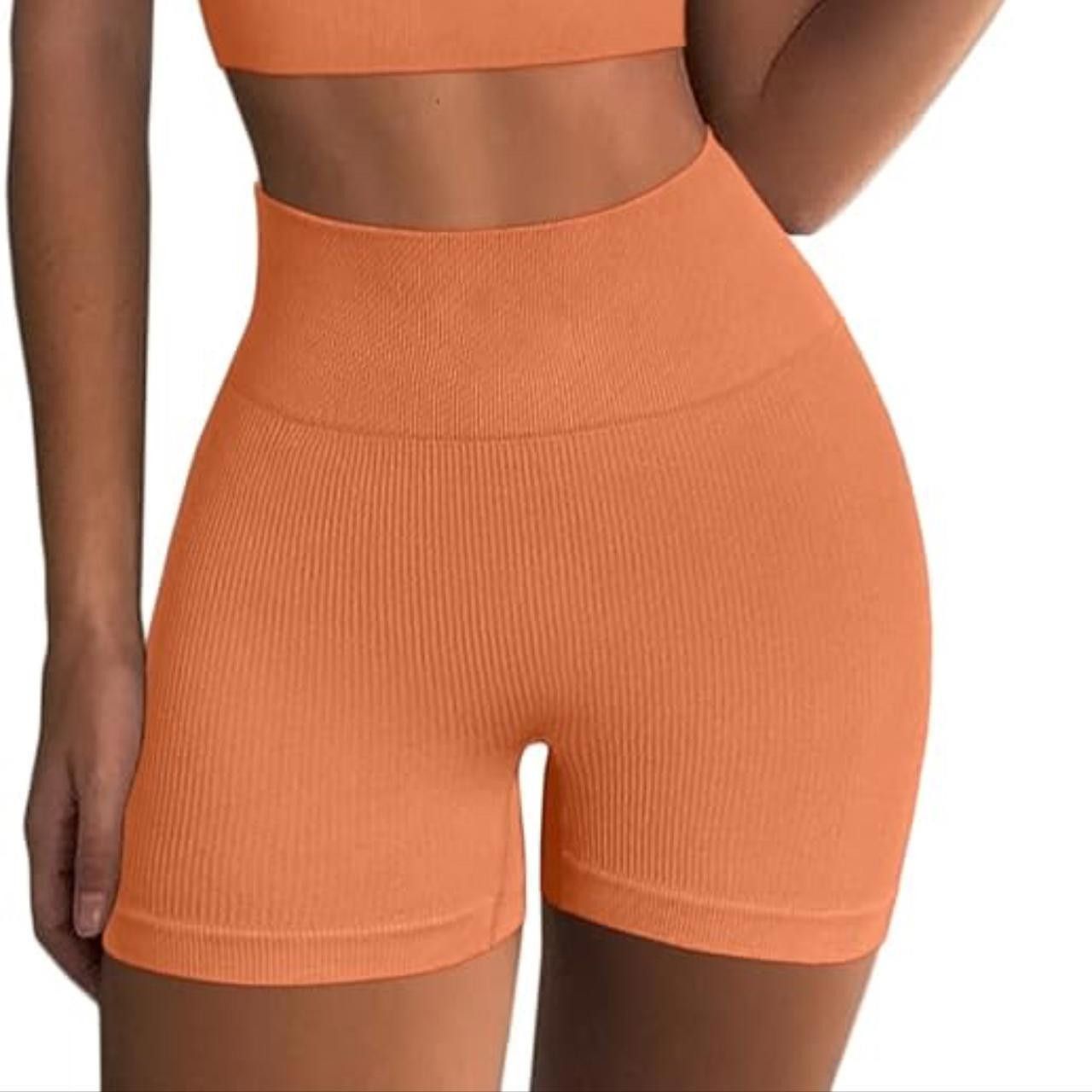 Designer orange matching sports bra and legging shorts set Size ONE SIZE - 6 Thumbnail