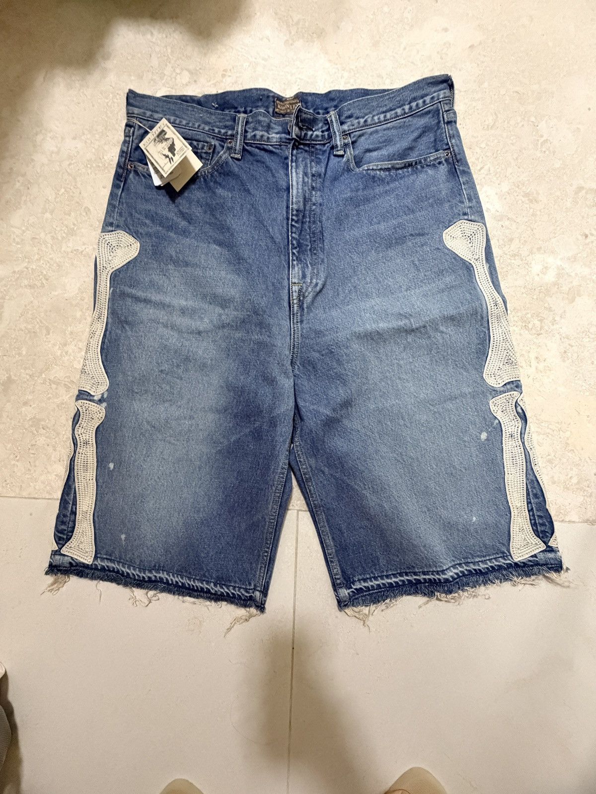 Kapital Kapital 14 oz. Denim 5P Bone Embroidery Denim Short Pants Size US 38 / EU 54 - 6 Thumbnail