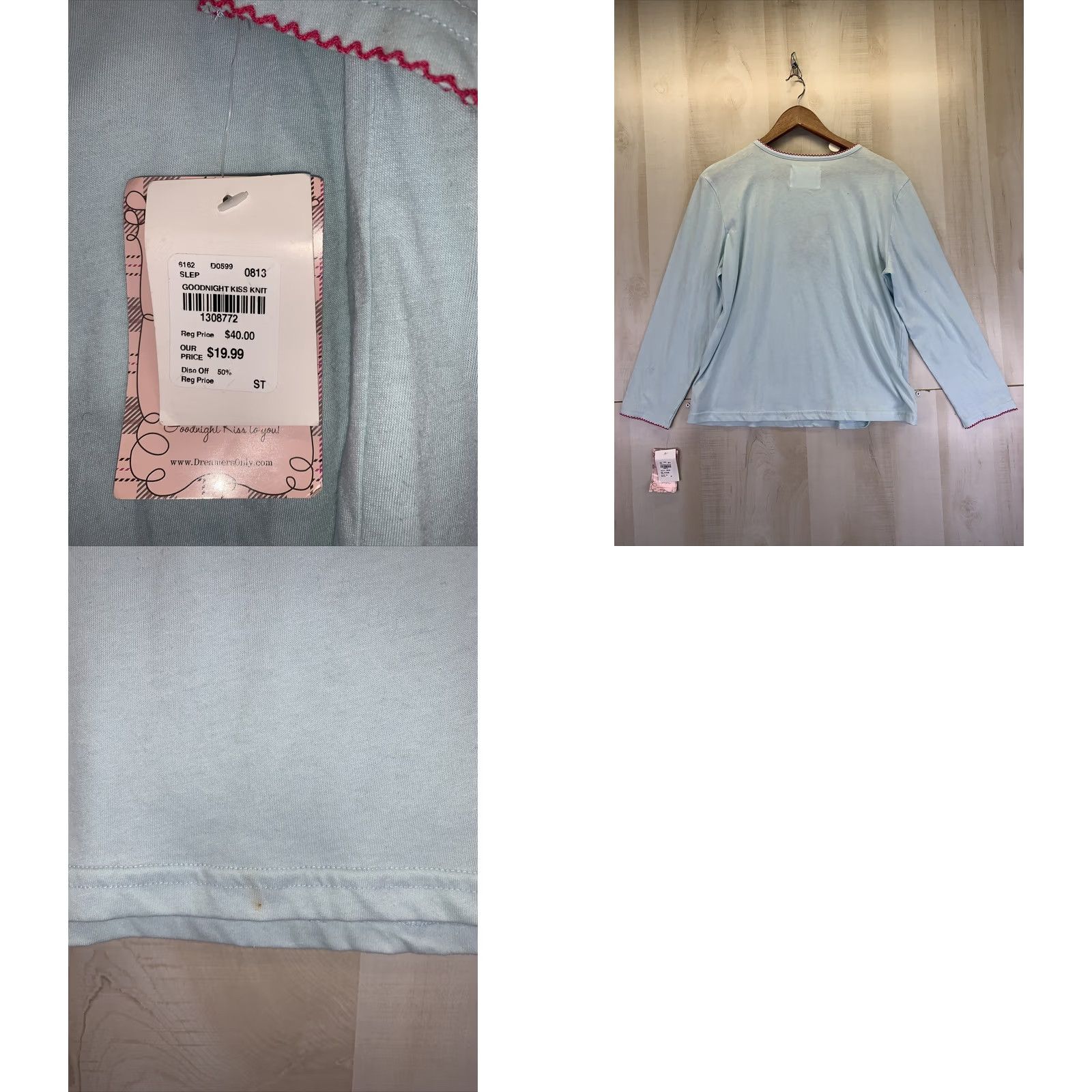 Vintage VINTAGE? Goodnight Kiss Sweet Dreams Cat Sleeping Embroidered Long Sleeve Top Large NWD Ladies Pajama Top Blue Size L / US 10 / IT 46 - 8 Thumbnail