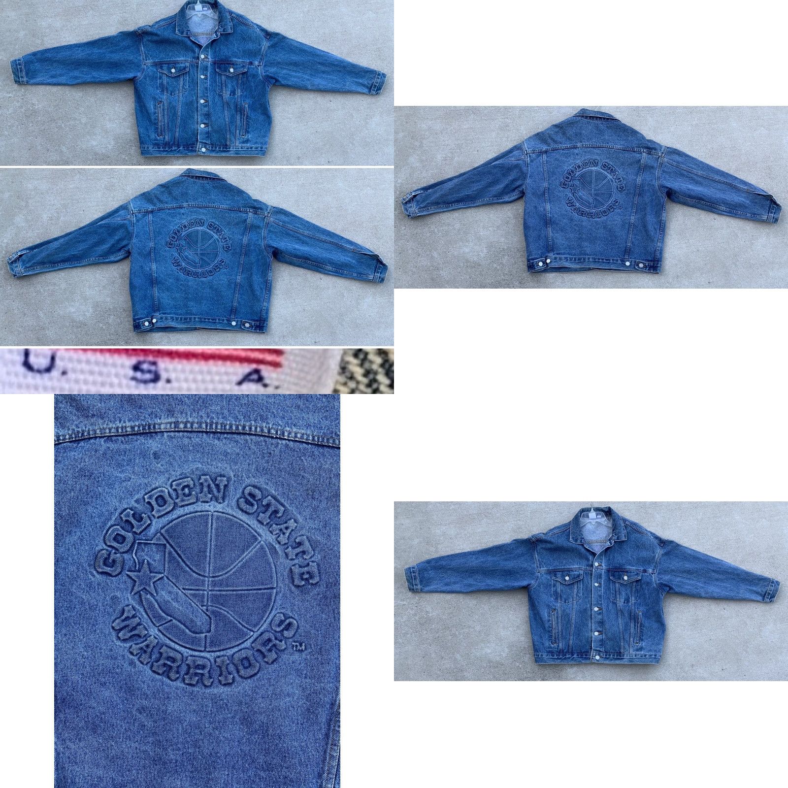 Vintage VINTAGE Golden State Warriors Embossed Denim Jacket Trucker Jean Made In USA Size L Size US 33 - 9 Thumbnail