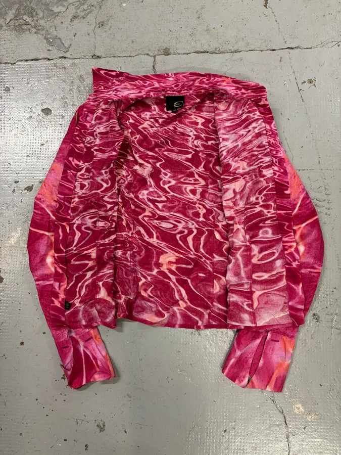 Just Cavalli 2000s Cavalli Fuchsia Pink Wave Abstract Tie-Dye Shirt Size S / US 4 / IT 40 - 7 Thumbnail