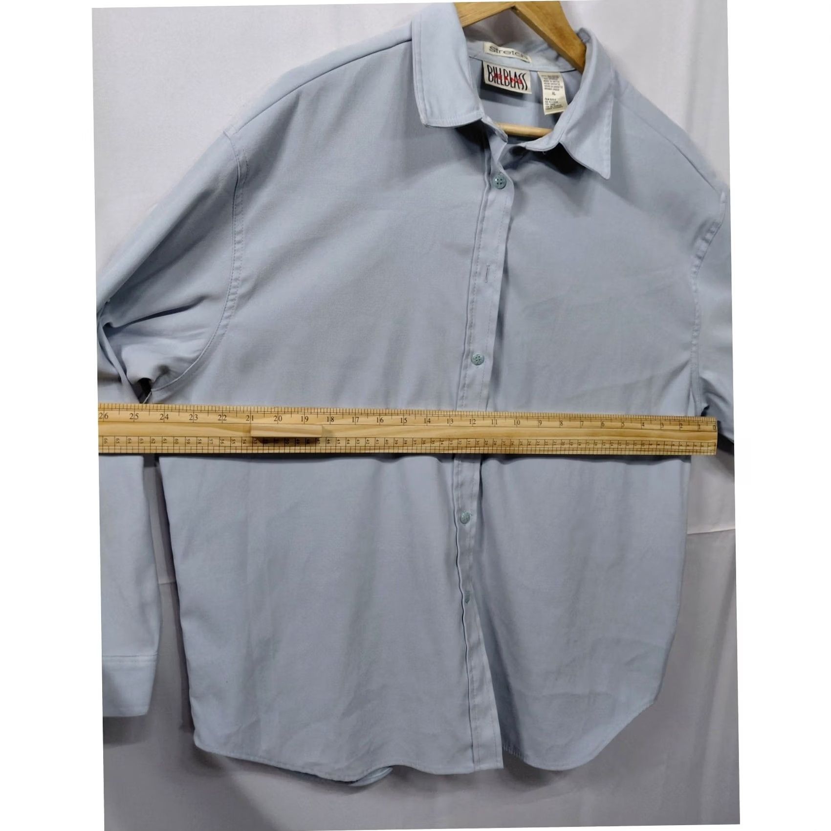 Bill Blass BILL BLASS Shirt Button-Up Solid Knit Stretch Long Sleeve Men XL Blue Casual, Business Dress Shirt, Cotton Polyester, Regular Fit Size US XL / EU 56 / 4 - 6 Thumbnail