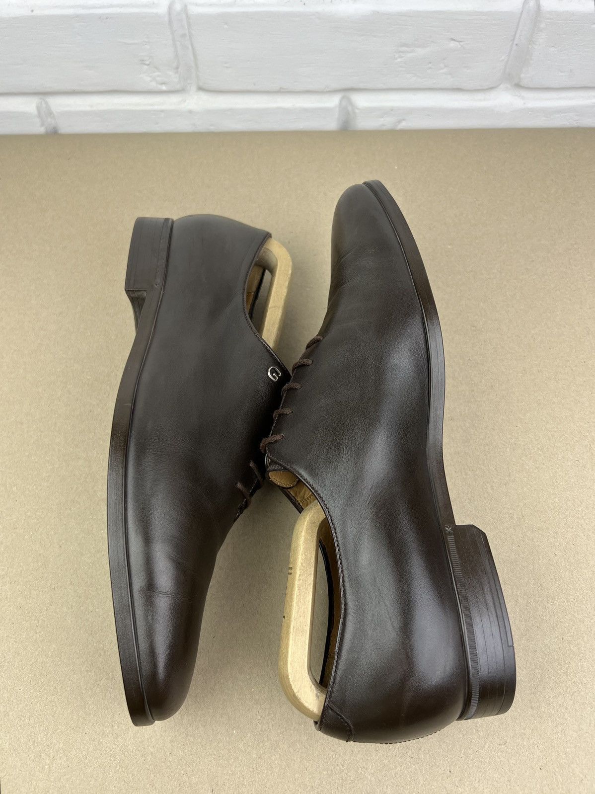 Gucci GUCCI Oxfords Leather Shoes Lace Up GG Metal Logo Brown Mens Size US 8.5 / EU 41-42 - 11 Thumbnail