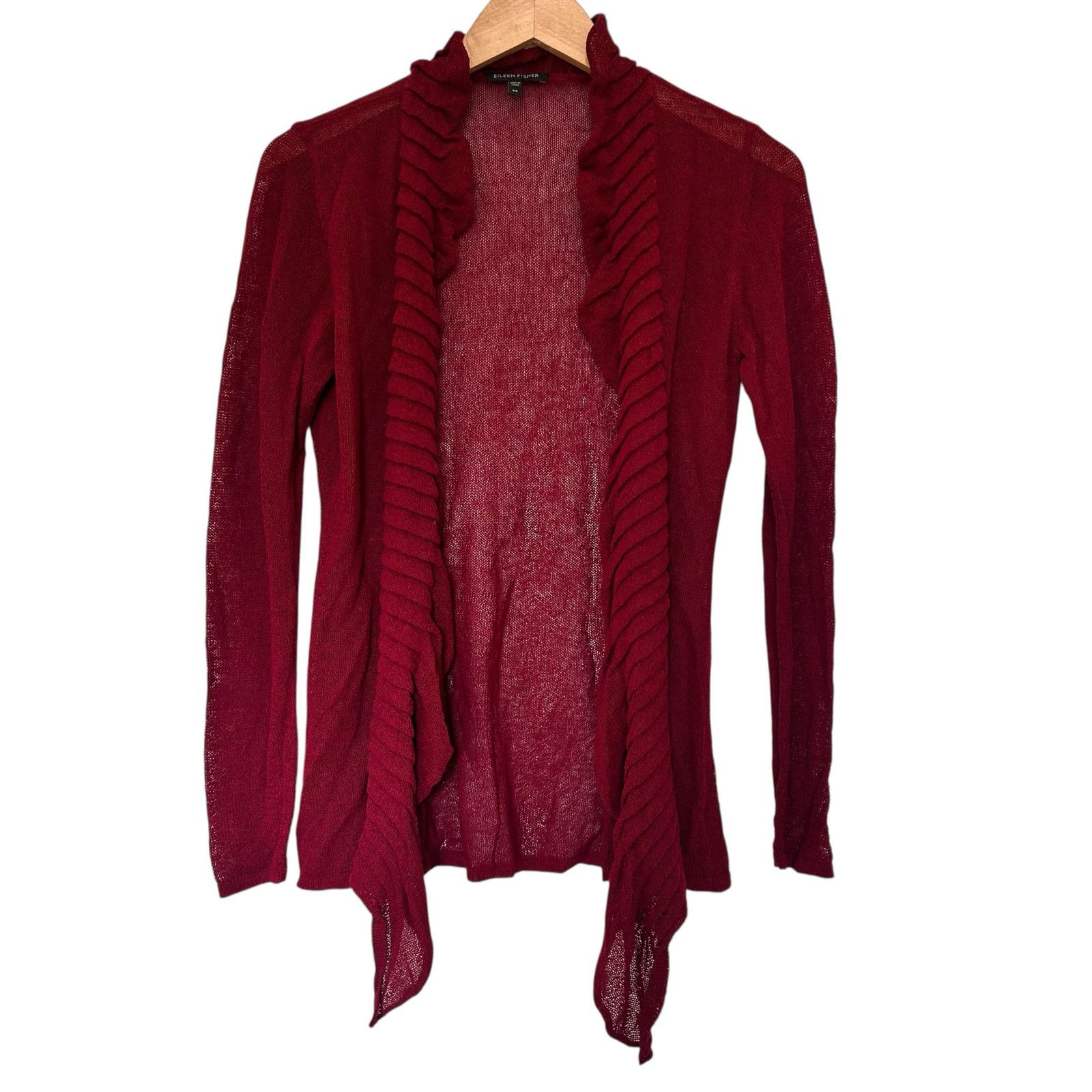 Eileen Fisher Eileen Fisher Red Rayon Linen Blend Ruffle Cardigan Sz XS Size XS / US 0-2 / IT 36-38 - 1 Thumbnail