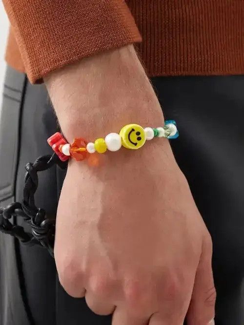 Jewelry Rainbow Gradient Smiley Face Bear Flower Beads Bracelet Size ONE SIZE - 2 Thumbnail