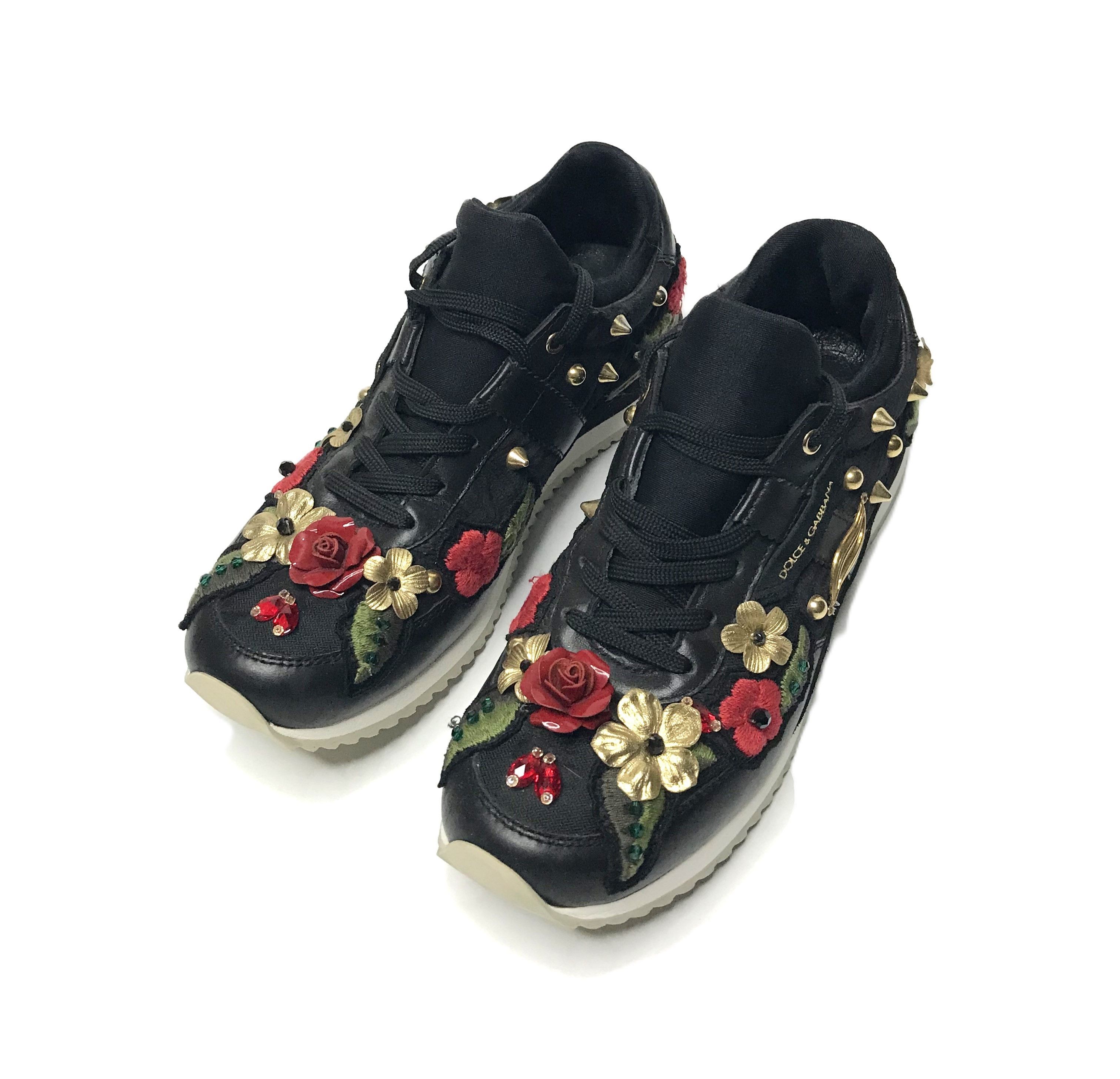 Dolce & Gabbana Dolce & Gabbana Flower Embroidered Studded Sneakers Size 36 Size US 6 / IT 36 - 2 Thumbnail