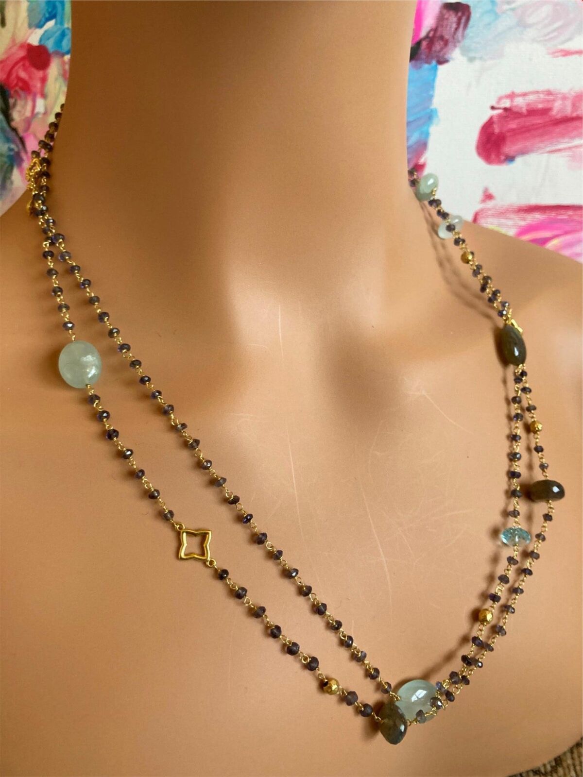 18k Yellow Gold 46 Long Chain Bead Toggle Necklace