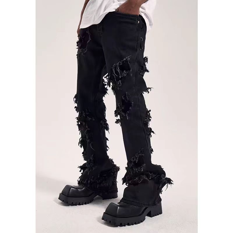 Vintage Street Hip Hop Raw Edge Design Micro Flare Jeans