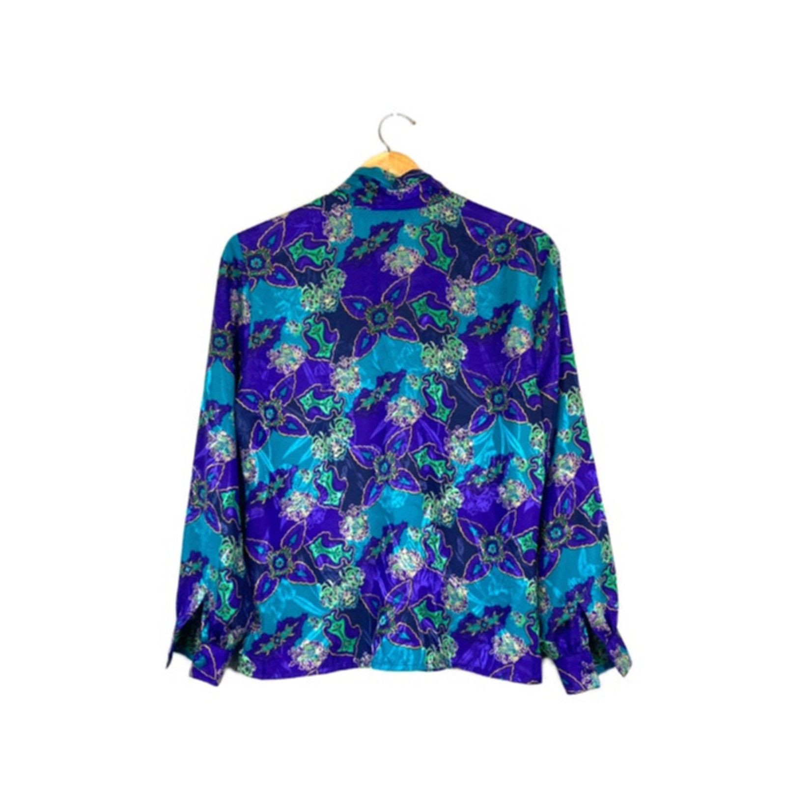 Vintage Women's Blue and Green Notations Blouse 8 Size M / US 6-8 / IT 42-44 - 2 Thumbnail
