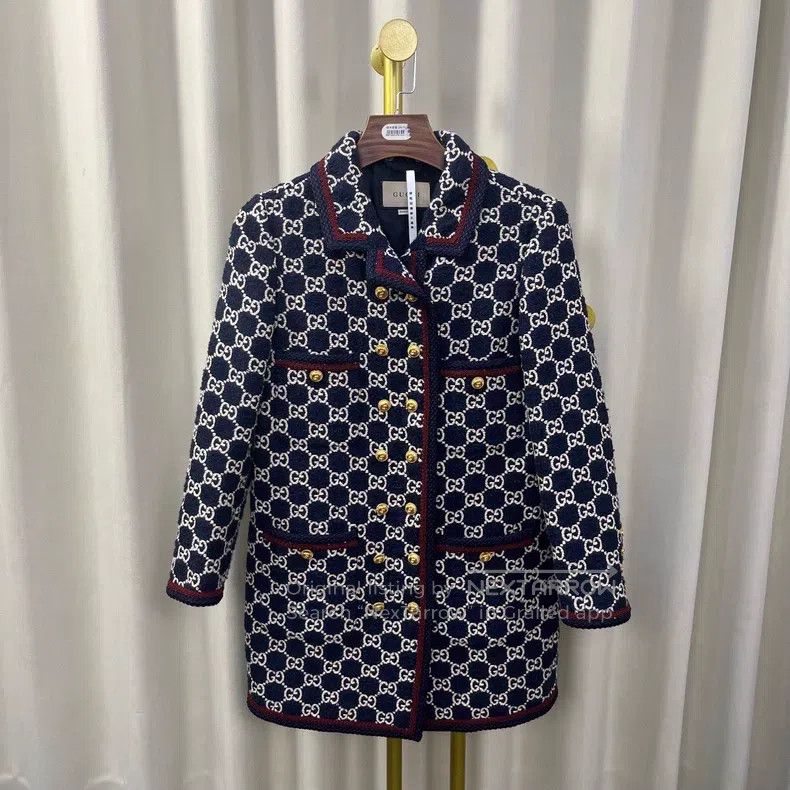 Gucci Gucci Blue and red full-print logo gold buckle coat Size XS / US 0-2 / IT 36-38 - 2 Thumbnail