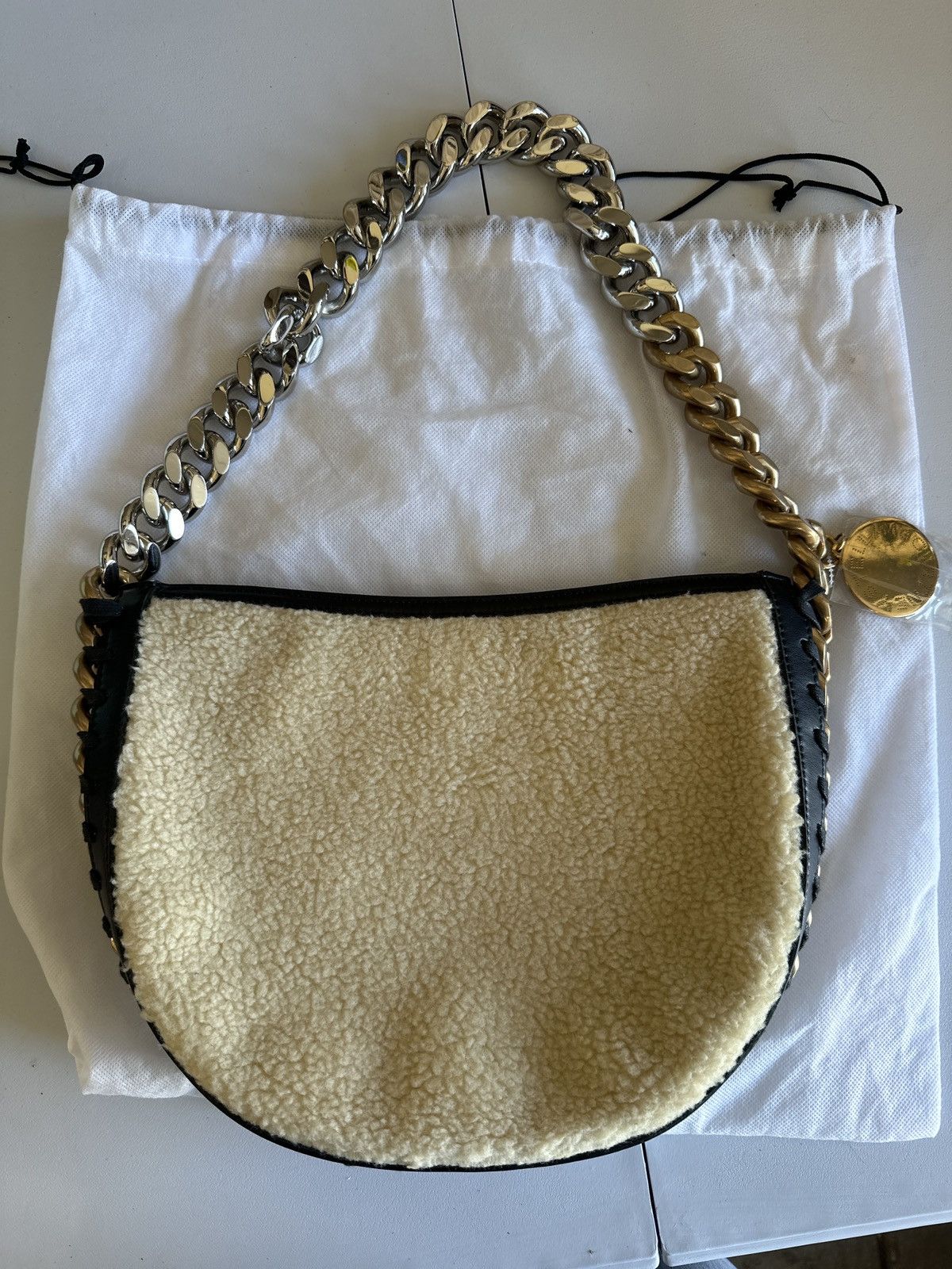 image of Stella Mccartney Frayme Faux Sherpa Shoulder Bag in White, Women's