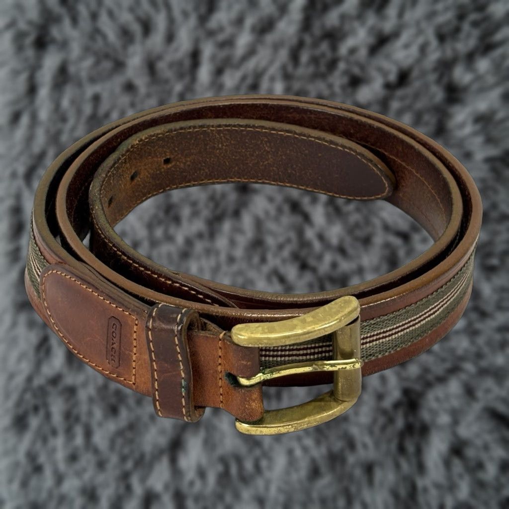 Coach VINTAGE Coach Belt Leather Brown Grosgrain Ribbon 40 Italy Men’s Size 40 Brown Leather Coach Belt 1.25” USA? Size 40 - 1 Thumbnail